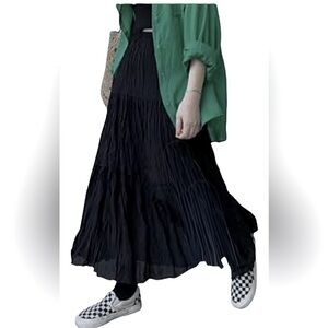 Tiered Maxi Skirt Black Pleated Gypsy Maxi Skirt Low Rise Petite Medium PM